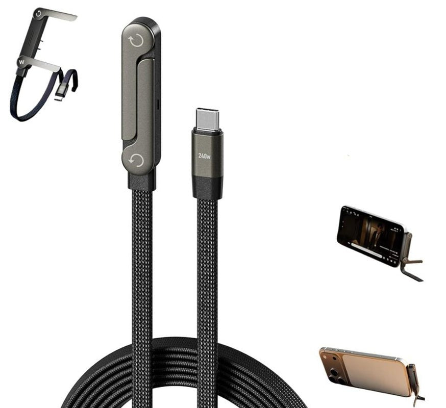 TechMX™ 2 - In - 1 Invisible Holder Charger Cable - 240W Fast Charging Cord with Integrated Phone Stand - Techmxshop.store