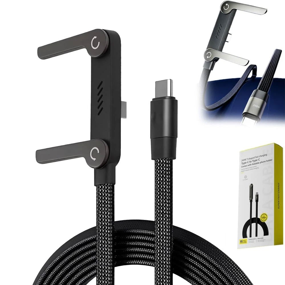 TechMX™ 2 - In - 1 Invisible Holder Charger Cable - 240W Fast Charging Cord with Integrated Phone Stand - Techmxshop.store